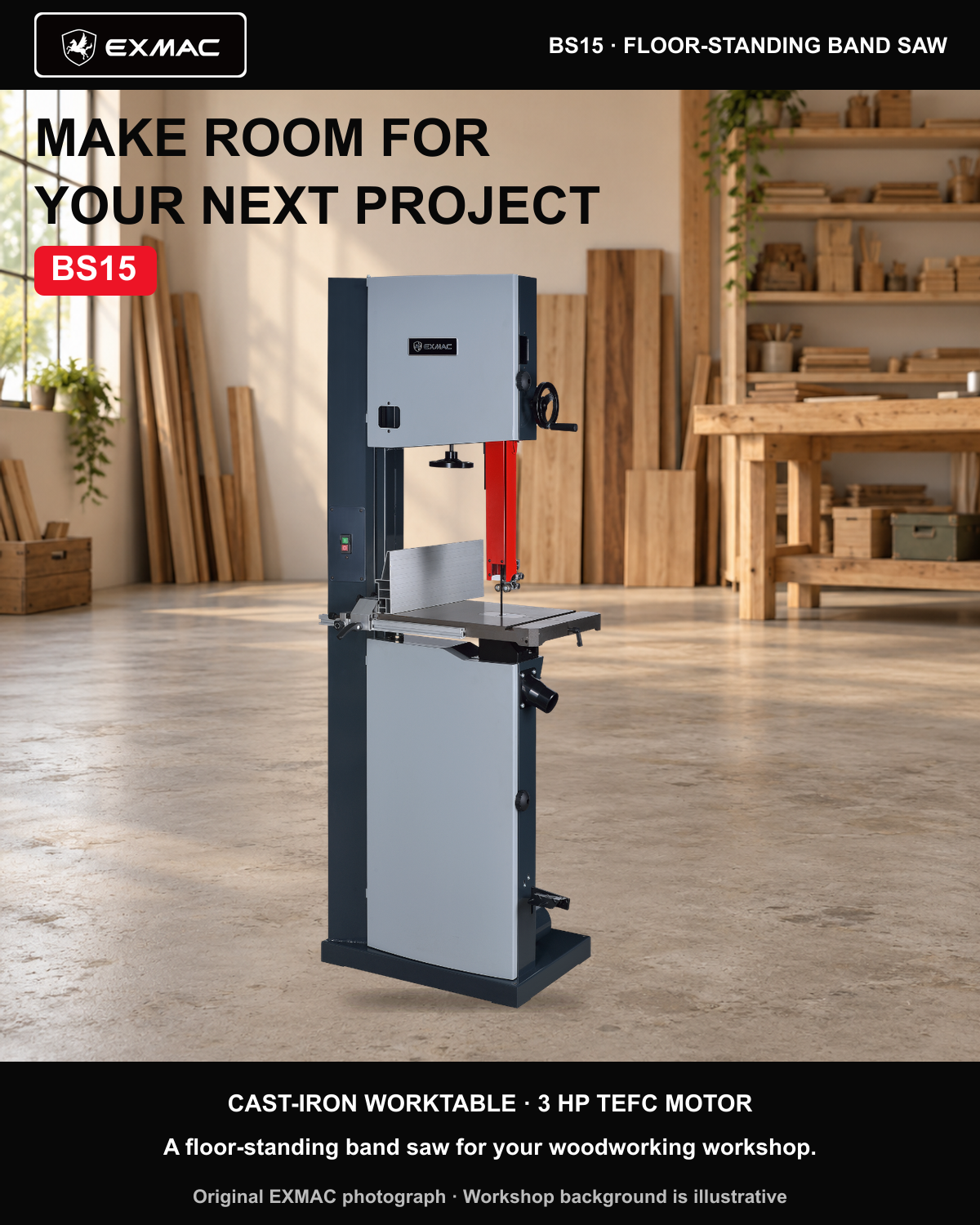 EXMAC BS15 genuine product photograph in an illustrative workshop setting